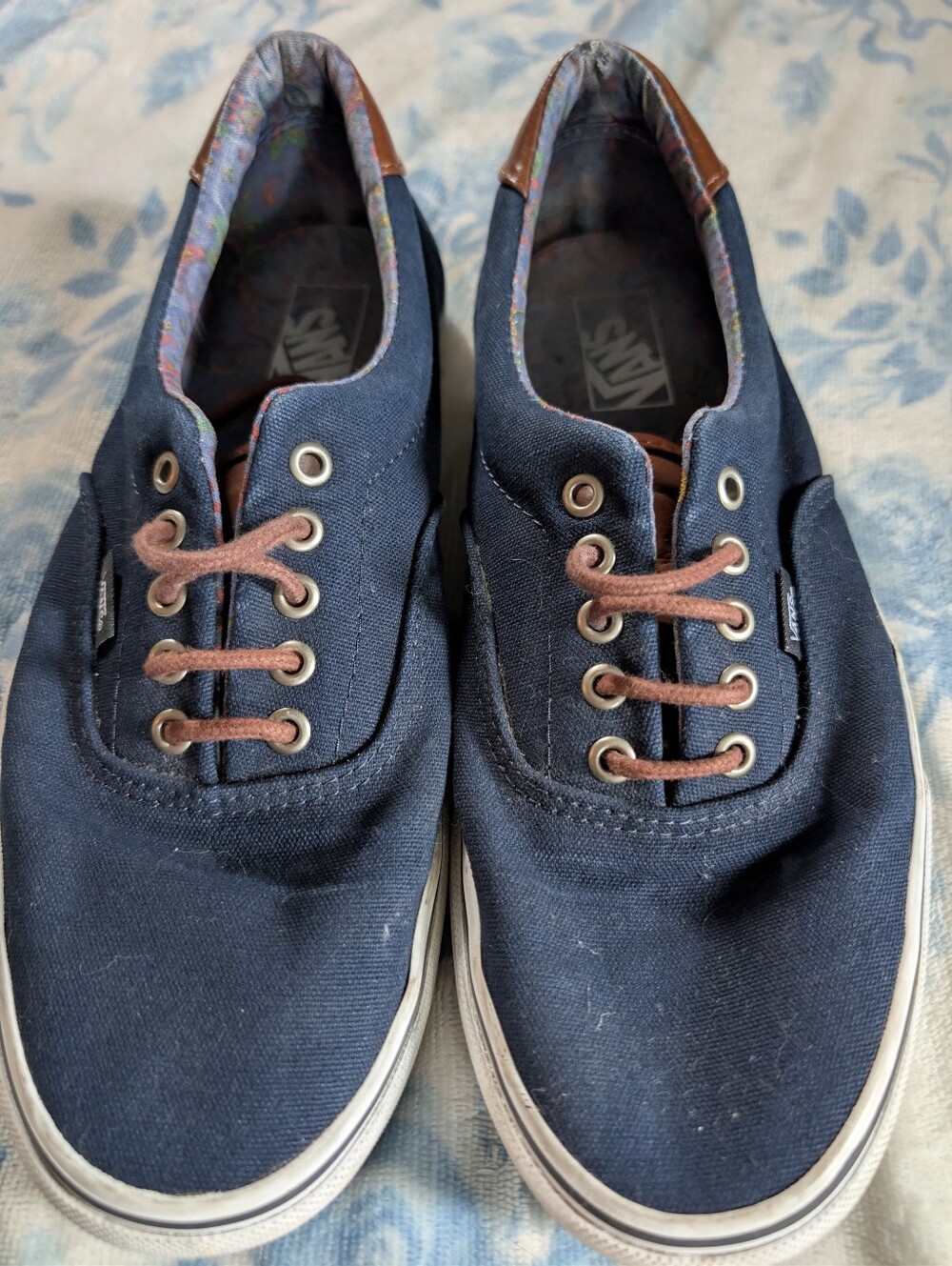 Vans Navy Canvas Low-Top Sneakers with Brown Laces